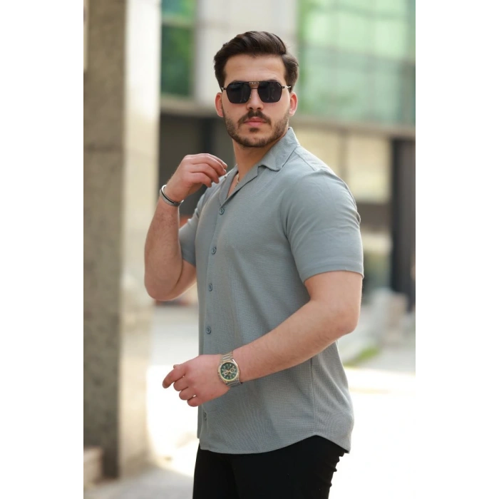 Erkek Apaç Yaka örme Kumaş Kısa Kollu Gömlek