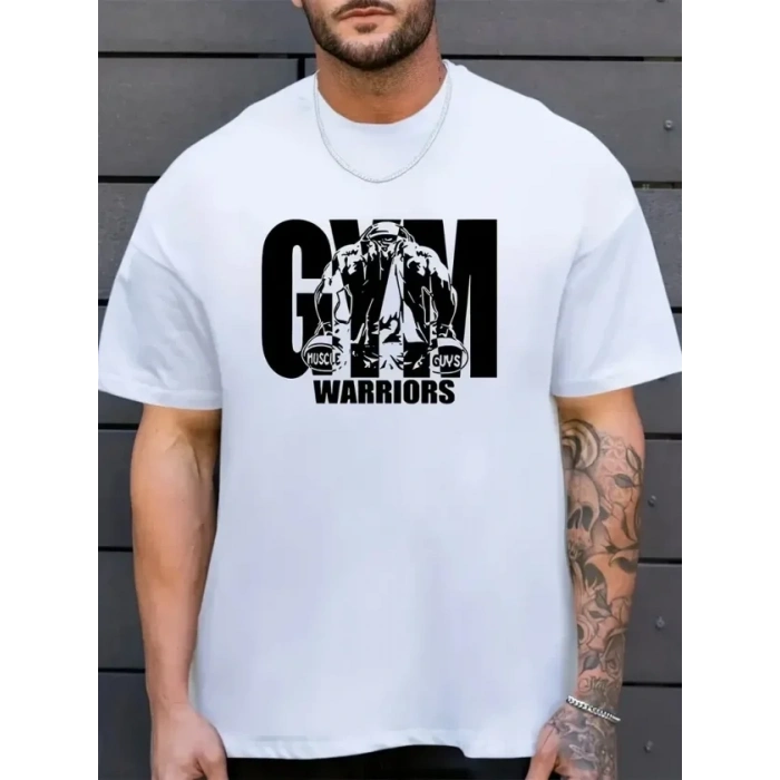 Erkek Baskılı Bisiklet Yaka Erkek Tshirt  Beyaz