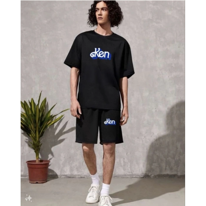 Erkek Baskılı İkili Şort Takım  iyah