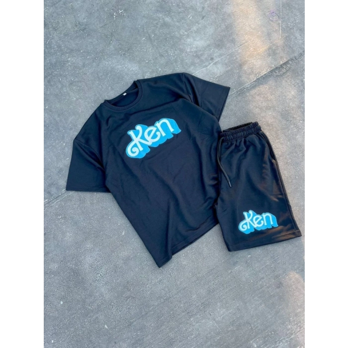 Erkek Baskılı İkili Şort Takım  iyah