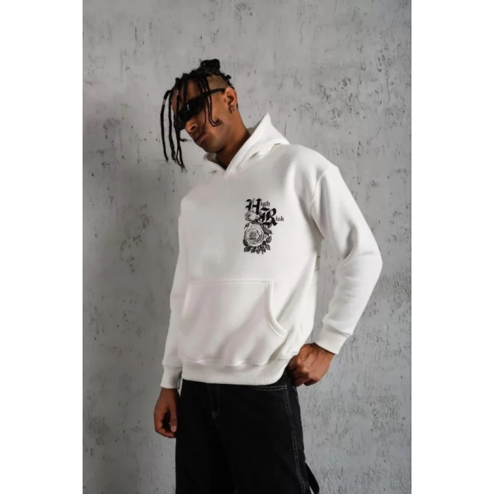 Erkek Baskılı Kapşonlu weat  Beyaz