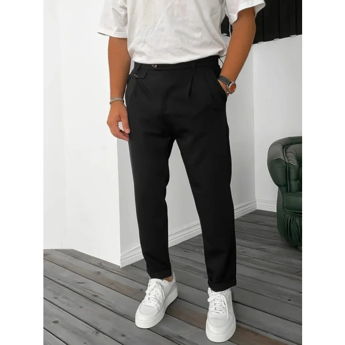 Erkek Belden Düğmeli Cepli Dokuma Pantolon