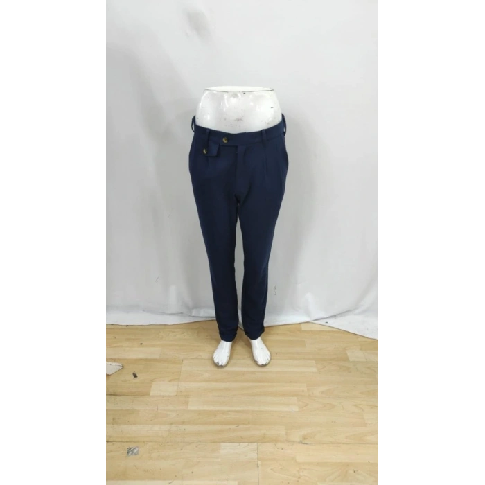 Erkek Belden Düğmeli Cepli Dokuma Pantolon