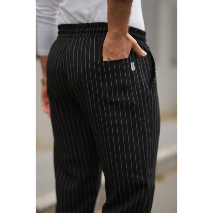 Erkek Beli Bağcıklı çizgili Pantolon