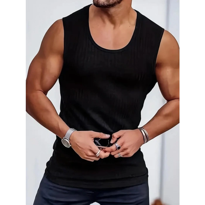 Erkek Bisiklet Yaka Kalın Fitilli Kaşkorse Kolsuz Tişört