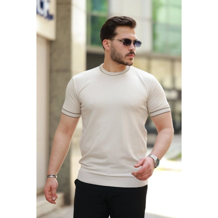 Erkek Bisiklet Yaka Ribanalı Kısa Kollu Tshirt