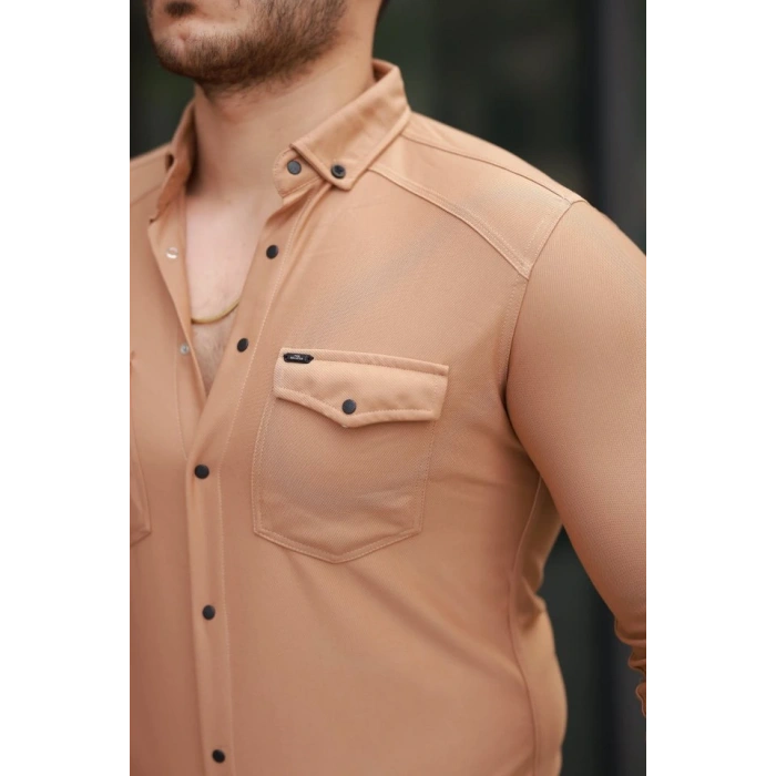 Erkek çift Cepli çıtçıt Düğmeli Uzun Kollu Gömlek