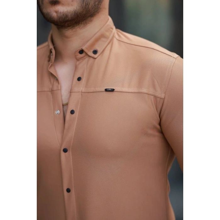 Erkek çıtçıt Düğmeli Dikiş Detaylı Uzun Kollu Gömlek