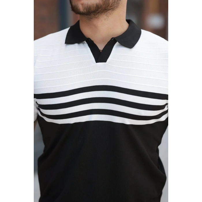 Erkek çizgi Desenli Yakalı Kısa Kollu Tshirt