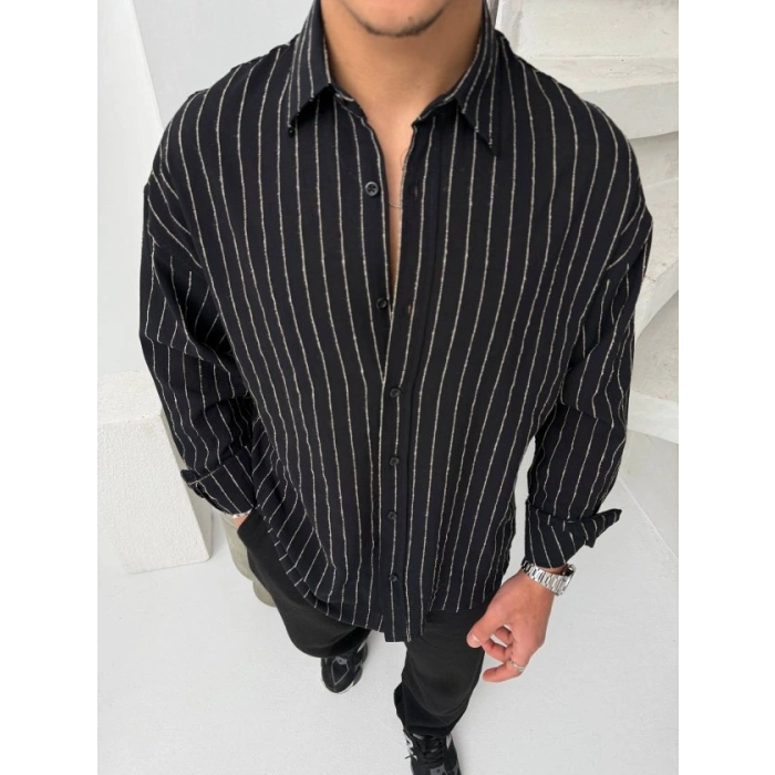 Erkek Çizgili Keten Gömlek
