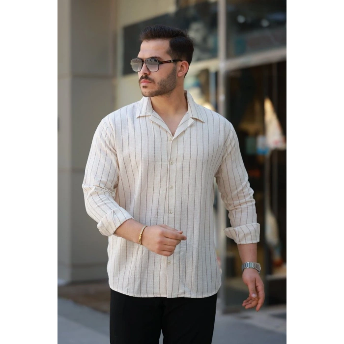 Erkek çizgili Keten Gömlek