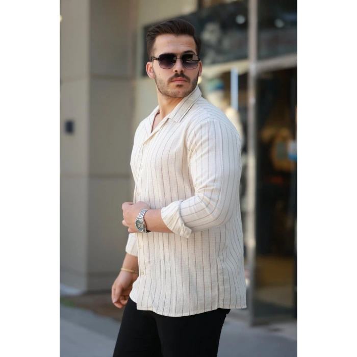 Erkek çizgili Keten Gömlek