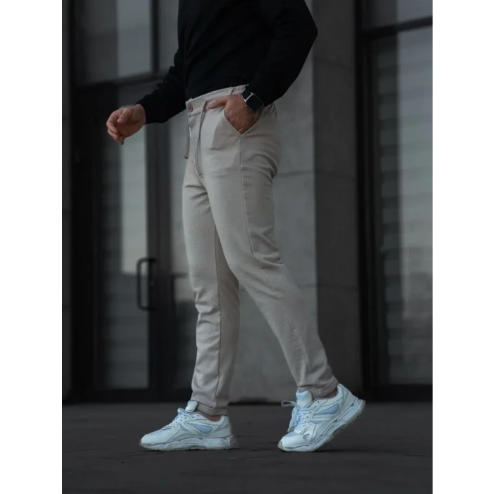 Erkek Diagonel ikro Dokulu Cepli Pantolon  Gri