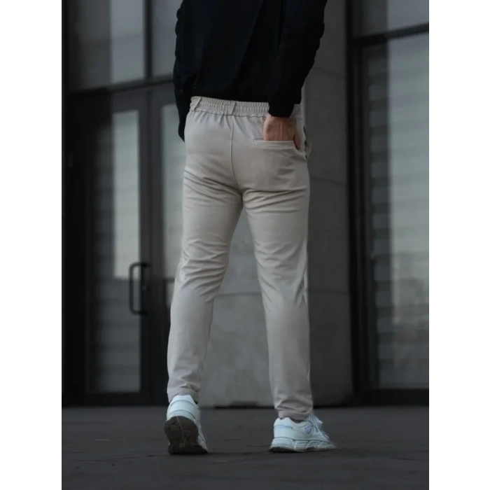 Erkek Diagonel ikro Dokulu Cepli Pantolon  Gri