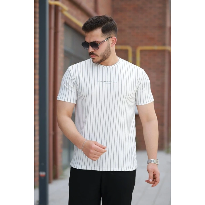 Erkek Dikey çizgili Ottoman Kumaş Kısa Kollu Tshirt