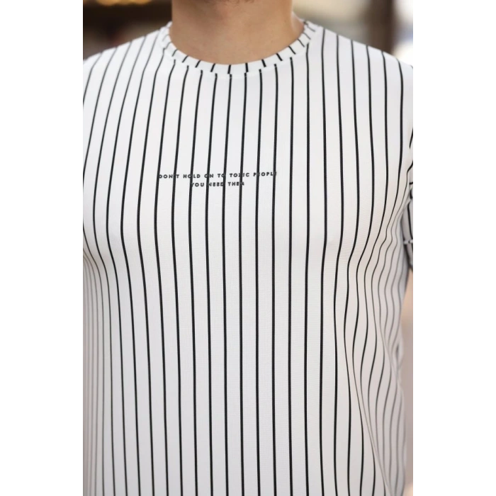Erkek Dikey çizgili Ottoman Kumaş Kısa Kollu Tshirt