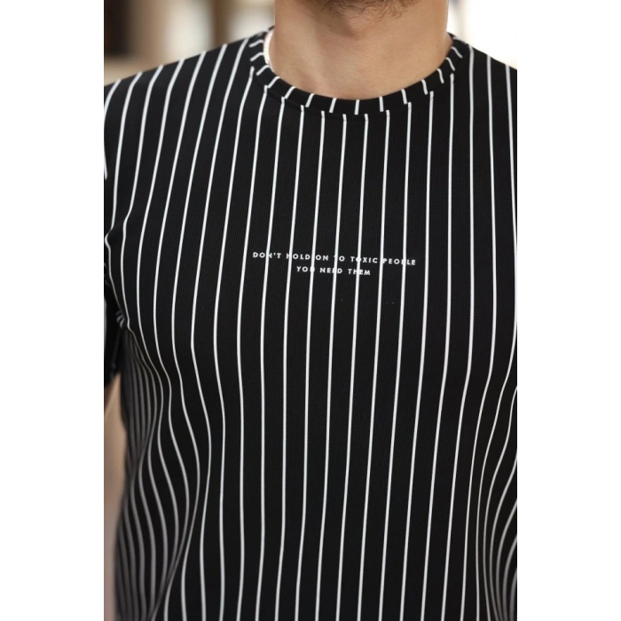 Erkek Dikey çizgili Ottoman Kumaş Kısa Kollu Tshirt