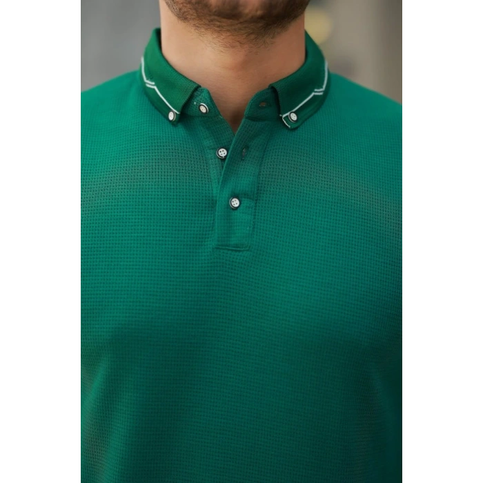 Erkek Düğmeli Yaka Waffle Kumaş Kısa Kollu Tişört