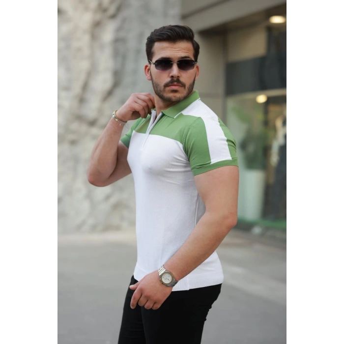 Erkek Fermuar Yakalı Kısa Kollu Tişört