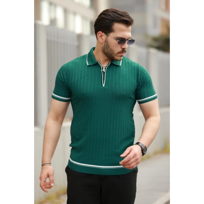 Erkek Fermuarlı Yakalı Kısa Kollu Tshirt