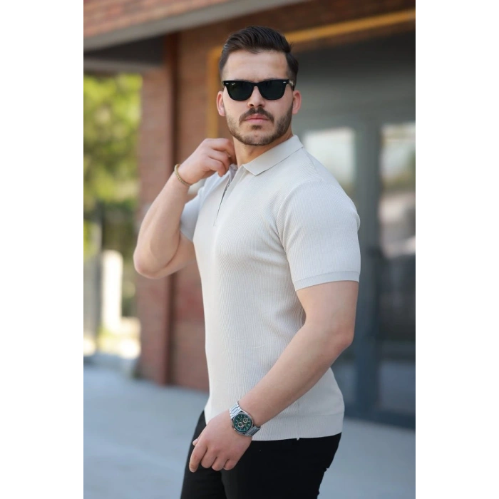 Erkek Fermuarlı Yakalı Kısa Kollu Tshirt