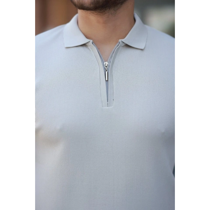 Erkek Fermuarlı Yakalı Kısa Kollu Tshirt