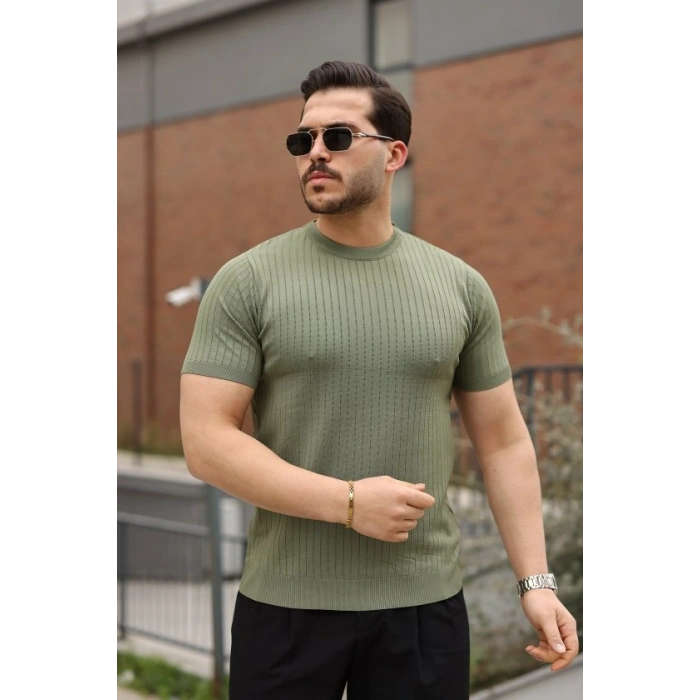 Erkek Fitilli Bisiklet Yaka Triko Tişört