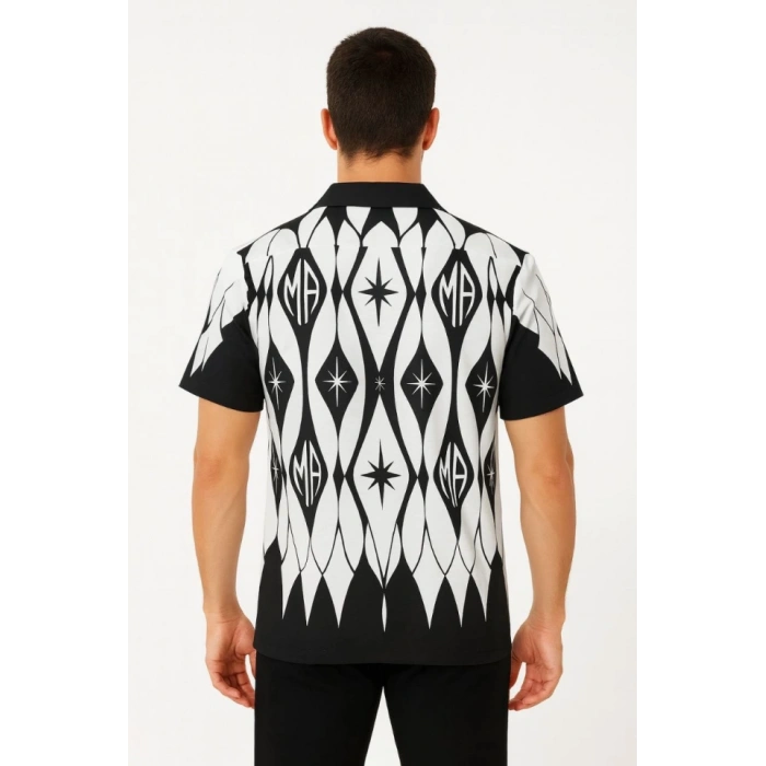 Erkek İki İplik Kumaş Dijital Baskılı Gömlek  iyah