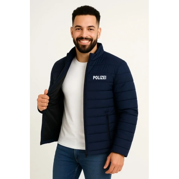 Erkek ikro u İtici Kapitone Baskılı Astarlı Fermuarlı Bomber ont  acivert