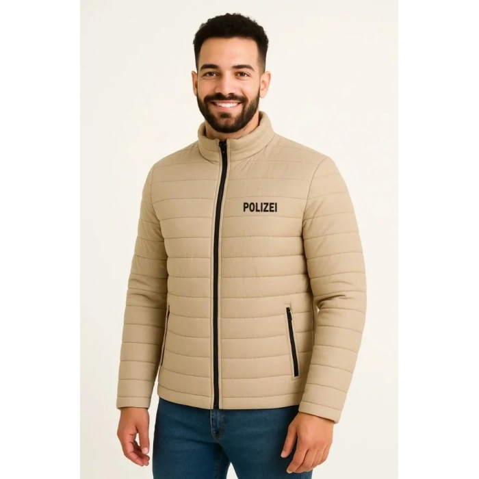 Erkek ikro u İtici Kapitone Baskılı Astarlı Fermuarlı Bomber ont  Bej