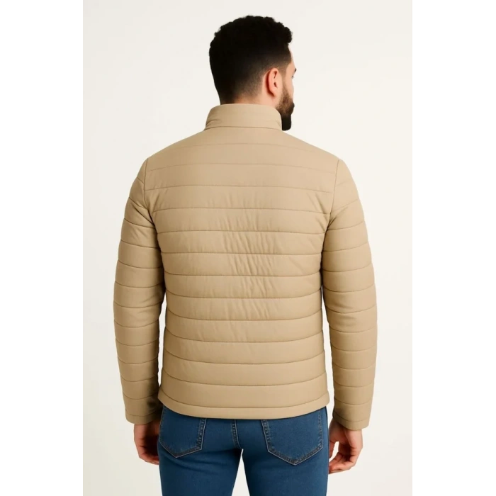 Erkek ikro u İtici Kapitone Baskılı Astarlı Fermuarlı Bomber ont  Bej