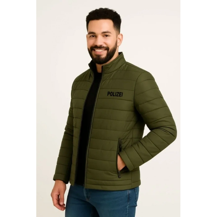 Erkek ikro u İtici Kapitone Baskılı Astarlı Fermuarlı Bomber ont  Haki