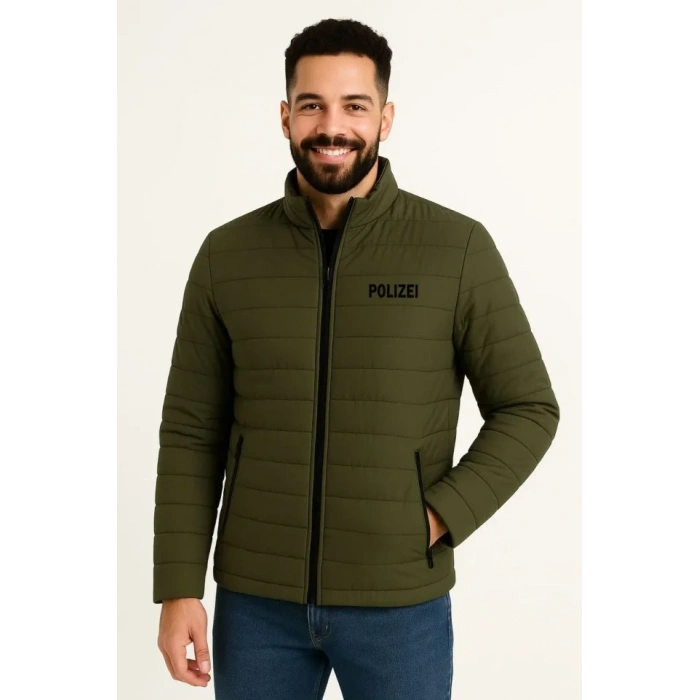 Erkek ikro u İtici Kapitone Baskılı Astarlı Fermuarlı Bomber ont  Haki