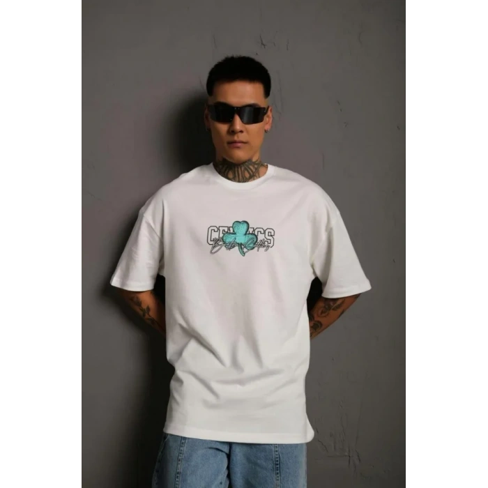 Erkek ırt Baskılı Tshirt  Beyaz