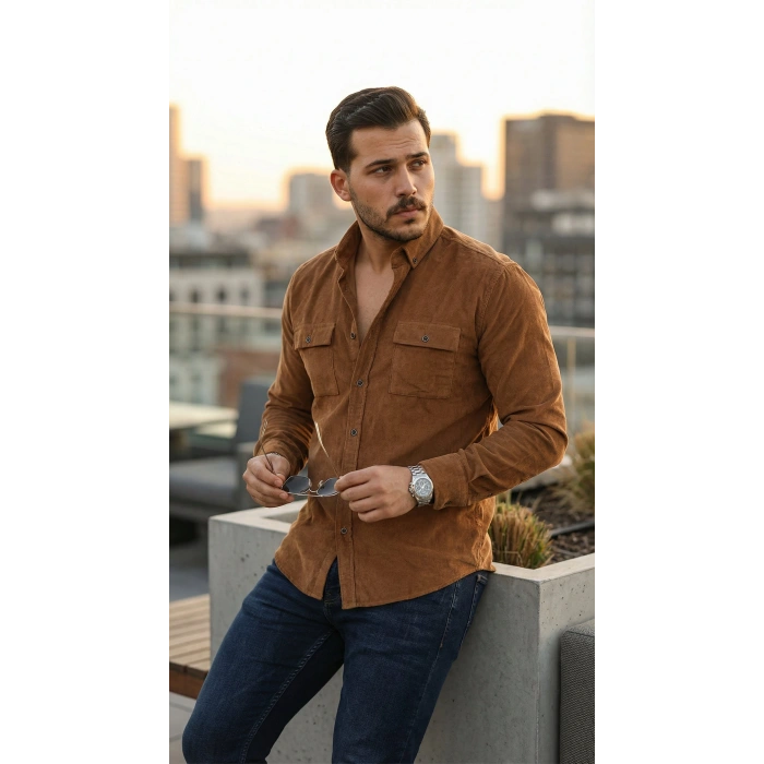 Erkek Kadife Desen Pamuklu Gömlek