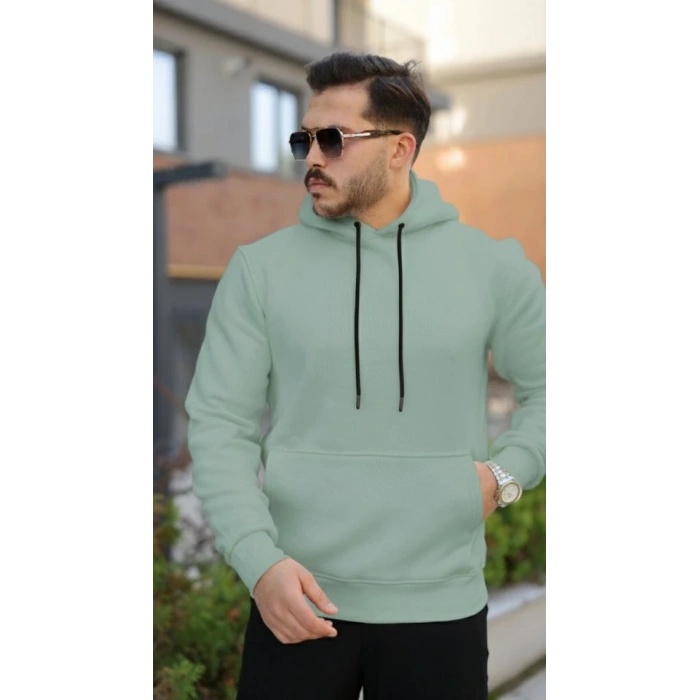 Erkek Kapüşonlu Üç İplik Şardonlu Hoodie