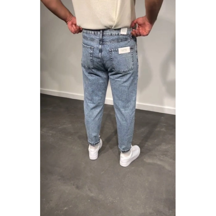 Erkek Kar Yıkamalı Buz Mavi Mom Jean