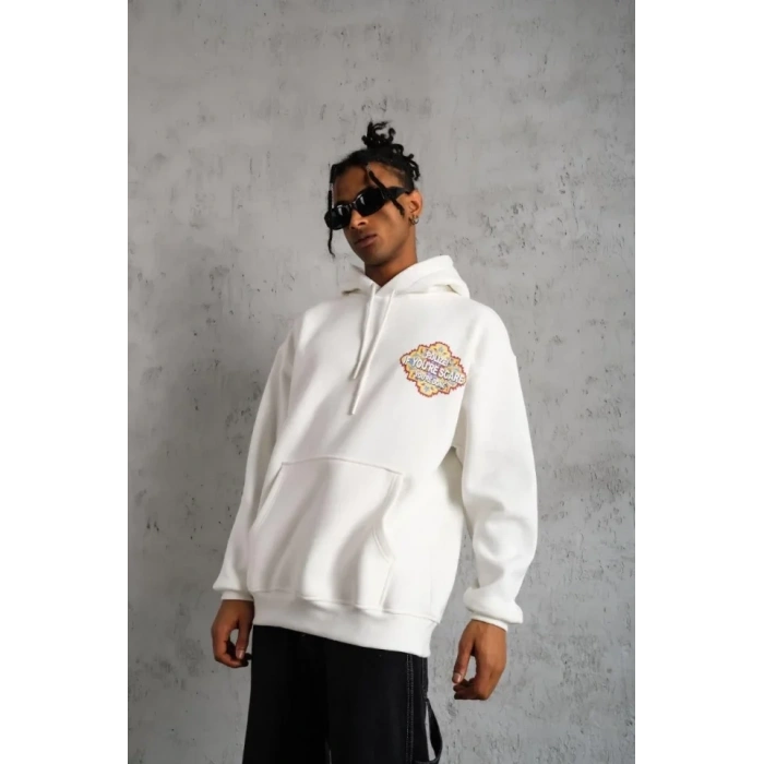 Erkek Kilim Desen Kapüşonlu weat Beyaz