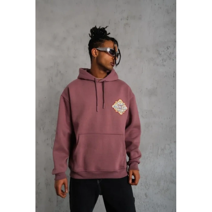 Erkek Kilim Desen Kapüşonlu weat  Gül Kurusu