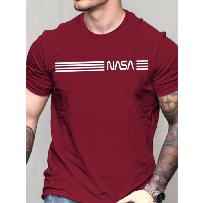 Erkek Kısa Kollu Nasa Baskı Basic Erkek Tshirt