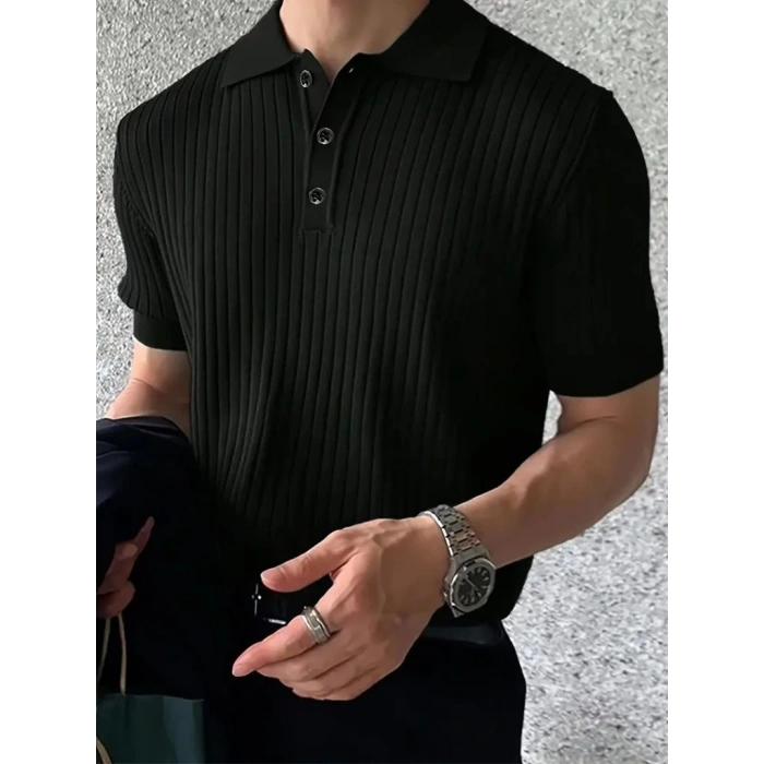 Erkek Kısa Kollu Yakalı Yakadan Düğmeli Triko Tişört