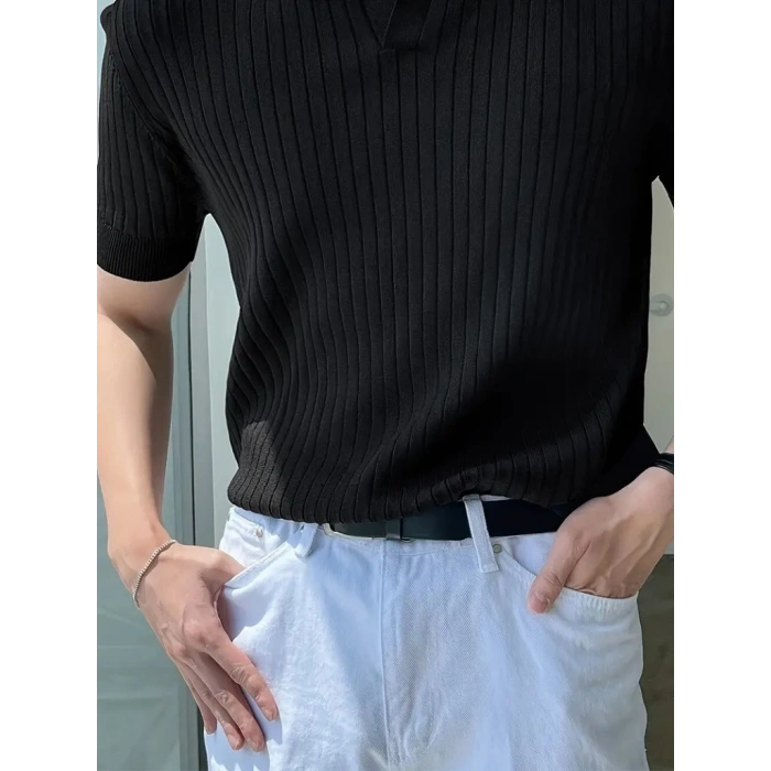 Erkek Kısa Kollu Yakalı Yakadan Düğmeli Triko Tişört