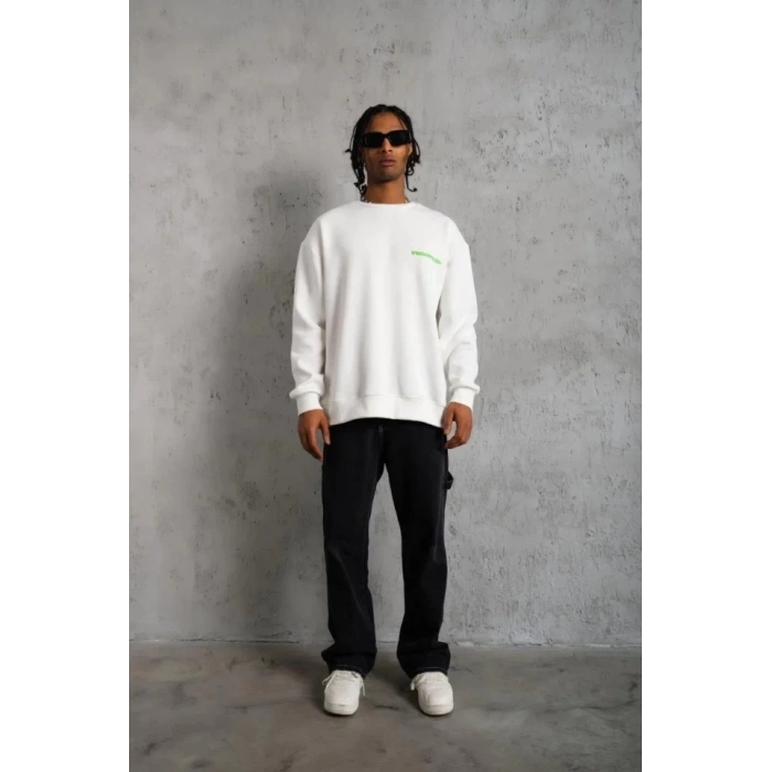 Erkek Oversize weatshirt – Beyaz Renk  Ön Ve ırt Baskılı, Üç İplik İçi Pamuklu Kumaş, Rahat Kalıp, Ribanalı Kışlık weat  Winagain Polizei erisi  Beyaz