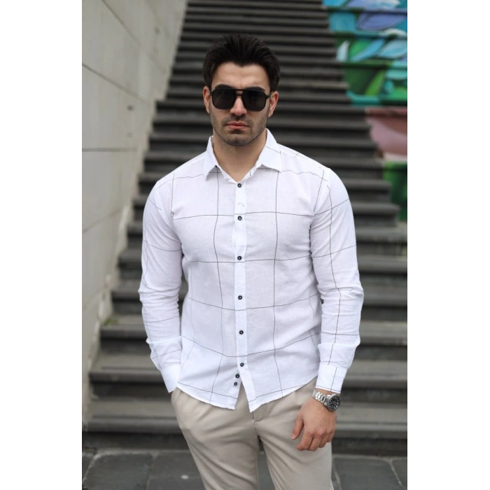 Erkek Pamuklu Keten Kumaş Gömlek