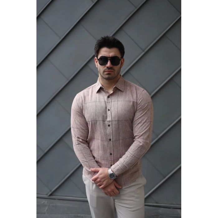 Erkek Pamuklu Keten Kumaş Gömlek