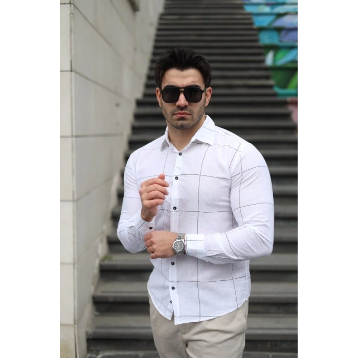 Erkek Pamuklu Keten Kumaş Gömlek