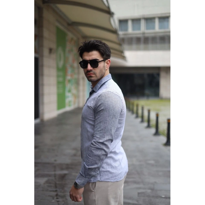 Erkek Pamuklu Keten Kumaş Gömlek