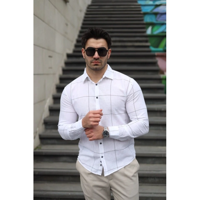 Erkek Pamuklu Keten Kumaş Gömlek