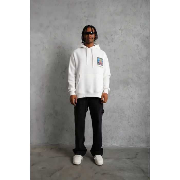Erkek Patel ix Baskılı Kapüşonlu weat  Beyaz