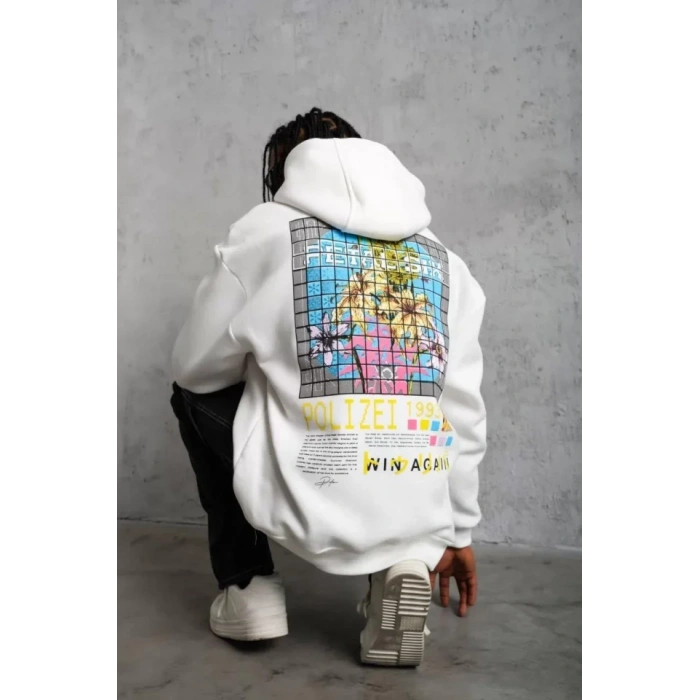 Erkek Patel ix Baskılı Kapüşonlu weat  Beyaz